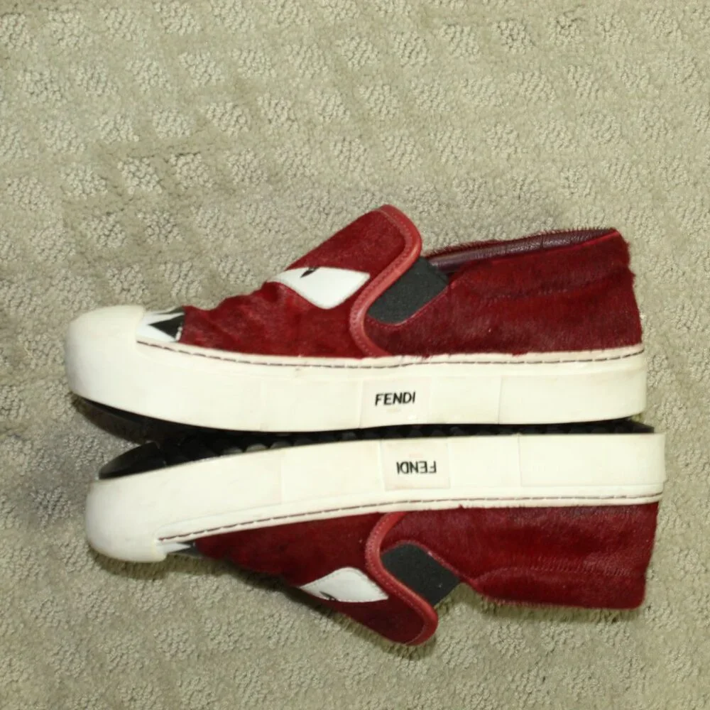 Fendi Women's Size 6 / 36 Red Monster Eyes Leather Calf Hair Sneakers COA